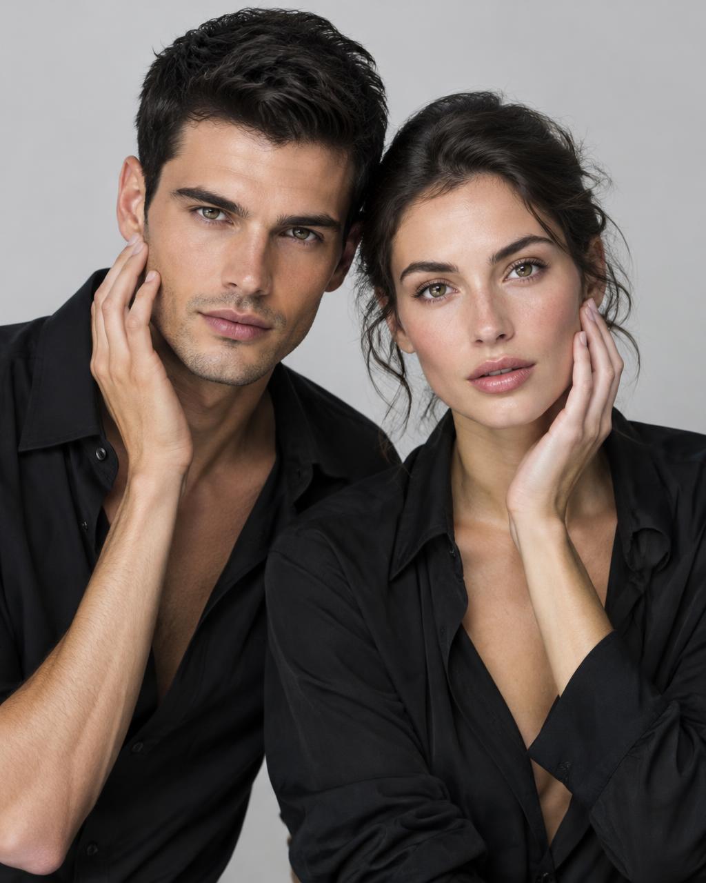 Male and female adult models in a skincare portrait