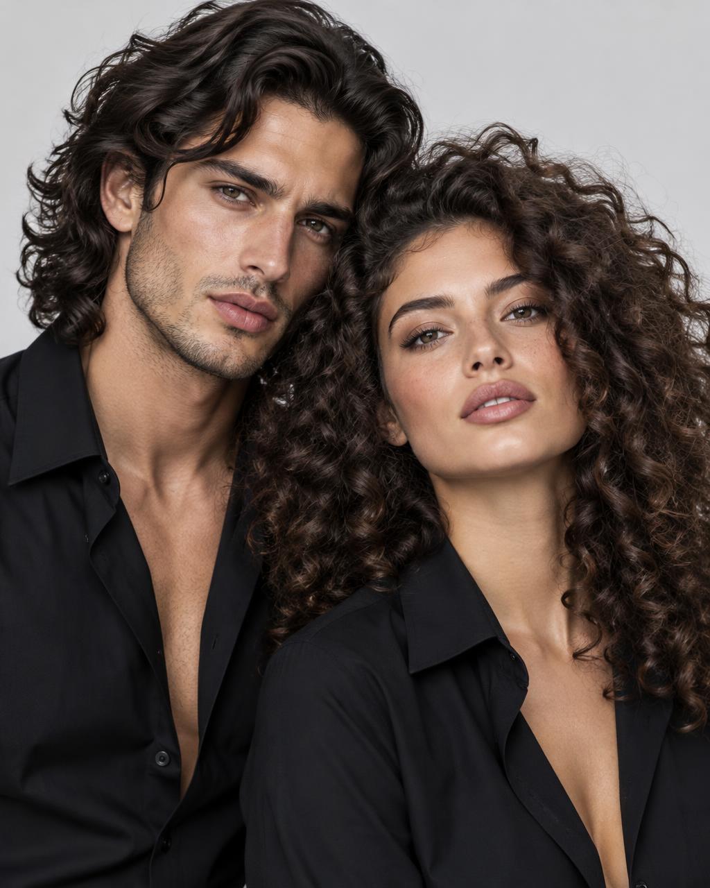 Male and female adult models with wavy and curly hair